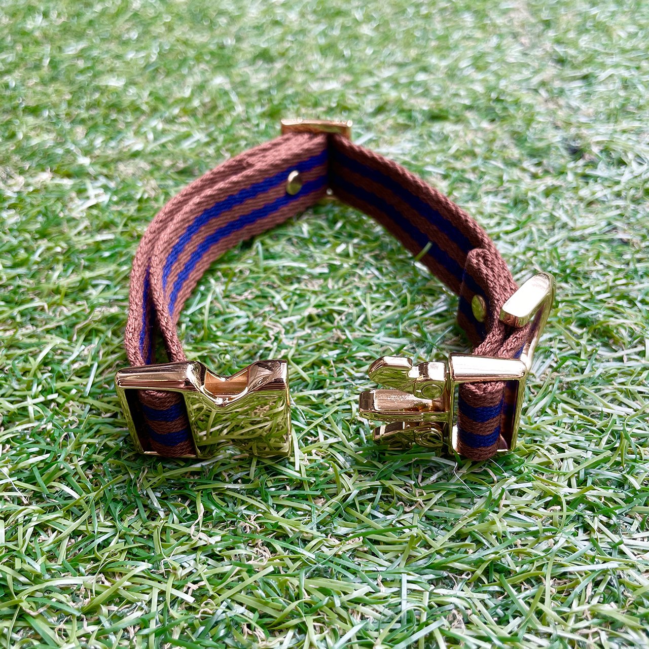 【小型~中型犬用20mm】HOSU ストライプドッグカラー/ブラウン×ネイビー