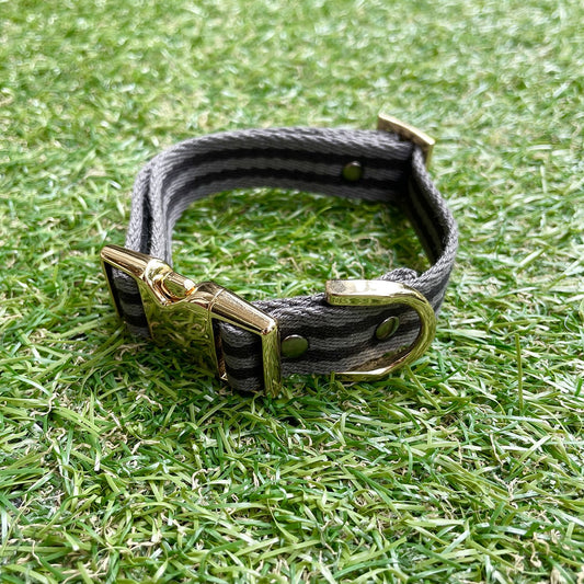 【小型~中型犬用20mm】HOSU ストライプドッグカラー/ブラック×グレー