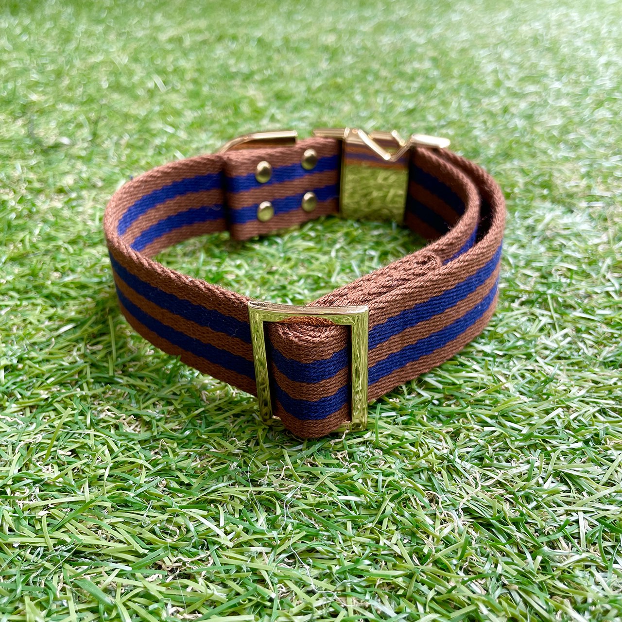 【中型~大型犬用30mm】HOSU ストライプドッグカラー/ブラウン×ネイビー